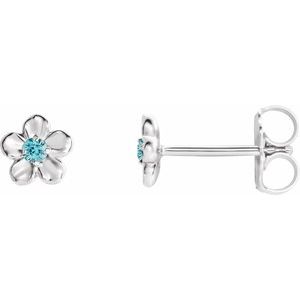 Sterling Silver Youth Imitation December Birthstone Flower Earrings