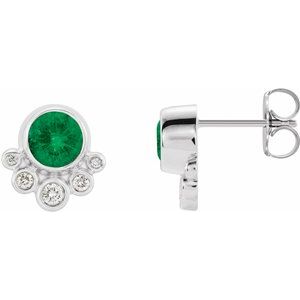 Boucles d'oreilles en argent sterling émeraude et diamant 1/8 CTW