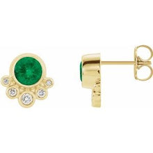 Load image into Gallery viewer, 14K Yellow Emerald &amp; 1/8 CTW Diamond Earrings
