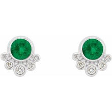 Load image into Gallery viewer, Sterling Silver Emerald &amp; 1/8 CTW Diamond Earrings
