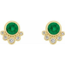 Load image into Gallery viewer, 14K Yellow Emerald &amp; 1/8 CTW Diamond Earrings
