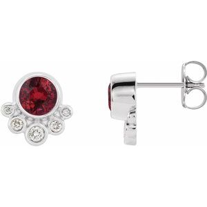 14K White Ruby & 1/8 CTW Diamond Earrings