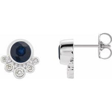 Load image into Gallery viewer, Sterling Silver Blue Sapphire &amp; 1/8 CTW Diamond Earrings

