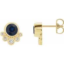 Load image into Gallery viewer, 14K Yellow Blue Sapphire &amp; 1/8 CTW Diamond Earrings
