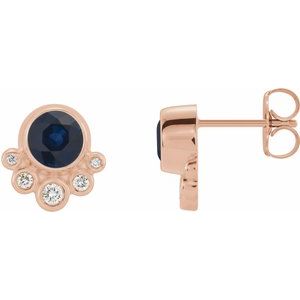 14K Rose Blue Sapphire & 1/8 CTW Diamond Earrings
