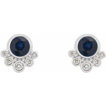 Load image into Gallery viewer, Platinum Blue Sapphire &amp; 1/8 CTW Diamond Earrings

