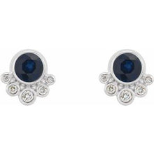 Load image into Gallery viewer, Sterling Silver Blue Sapphire &amp; 1/8 CTW Diamond Earrings
