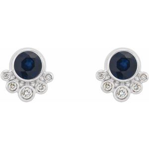 Boucles d'oreilles en argent sterling avec saphir bleu et diamant 1/8 CTW