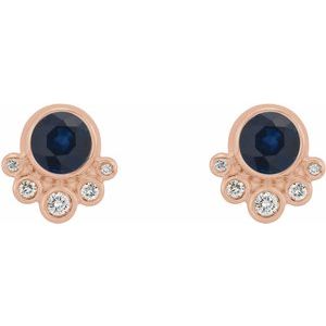 14K Rose Blue Sapphire & 1/8 CTW Diamond Earrings