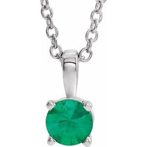 Platinum 6 mm Round Emerald Birthstone 16-18" Necklace