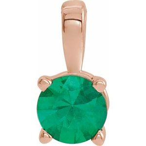 14K Rose 6 mm ronde émeraude pendentif pierre de naissance