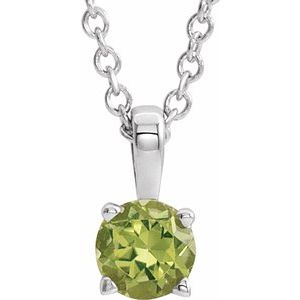 Sterling Silver 4 mm Round Imitation Blue Peridot Birthstone 16-18" Necklace