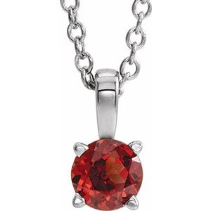 Sterling Silver 4 mm Round Imitation Mozambique Garnet Birthstone 16-18