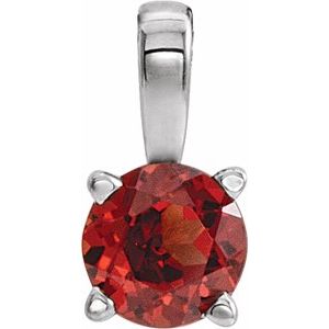 14K White 3 mm Round Mozambique Garnet Birthstone Pendant