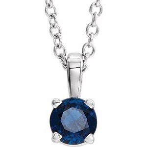 Sterling Silver 6 mm Round Imitation Blue Sapphire Birthstone 16-18" Necklace