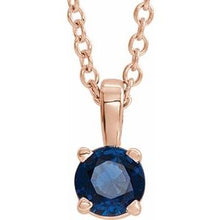 Charger l&#39;image dans la galerie, Pendentif Pierre de Naissance Rose Saphir Bleu 14K Rose 6 mm
