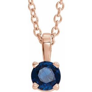 Pendentif Pierre de Naissance Rose Saphir Bleu 14K Rose 6 mm