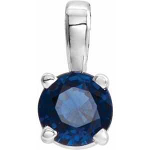 Sterling Silver 4 mm Round Imitation Blue Sapphire Birthstone Pendant