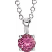 Charger l&#39;image dans la galerie, Sterling Silver 4 mm Round Imitation Pink Tourmaline Birthstone 16-18&quot; Necklace
