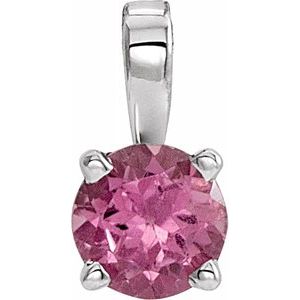 Sterling Silver 5 mm Round Imitation Pink Tourmaline Birthstone Pendant