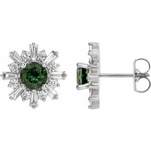 14K White Green Tourmaline & 3/4 CTW Diamond Earrings