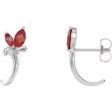 Load image into Gallery viewer, Sterling Silver Mozambique Garnet Floral-Inspired J-Hoop Earrings
