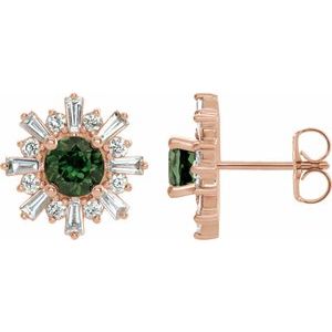 14K Rose Green Tourmaline & 3/4 CTW Diamond Earrings