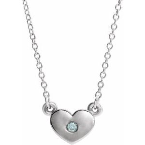 Sterling Silver Blue Zircon Heart 16