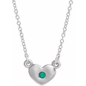 Sterling Silver Chatham¬Æ Created Emerald Heart 16" Necklace
