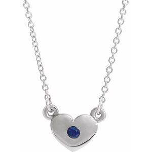 Sterling Silver Blue Sapphire Heart 16" Necklace