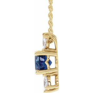 14K Yellow Blue Sapphire & 1/4 CTW Diamond Necklace