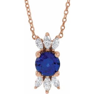 14K Rose Blue Sapphire & 1/4 CTW Diamond Necklace