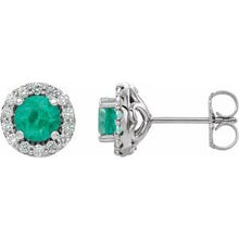 Load image into Gallery viewer, Platinum Emerald &amp; 1/4 CTW Diamond Earrings
