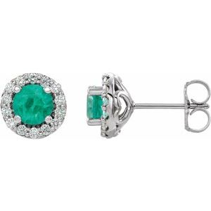 Sterling Silver Emerald & 1/4 CTW Diamond Earrings