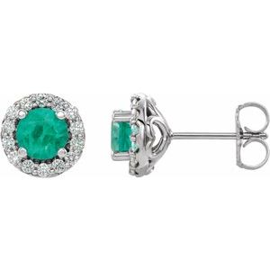 14K White Emerald & 1/4 CTW Diamond Earrings