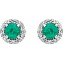 Load image into Gallery viewer, Platinum Emerald &amp; 1/4 CTW Diamond Earrings
