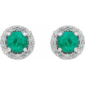 14K White Emerald & 1/4 CTW Diamond Earrings