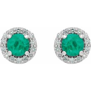 14K White Emerald & 1/4 CTW Diamond Earrings