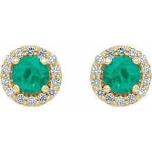 Load image into Gallery viewer, 14K Yellow Emerald &amp; 1/4 CTW Diamond Earrings
