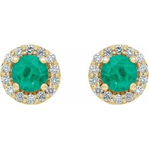 14K Yellow Emerald & 1/4 CTW Diamond Earrings