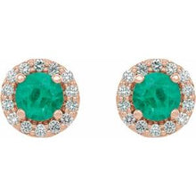 Load image into Gallery viewer, 14K Rose Emerald &amp; 1/4 CTW Diamond Earrings
