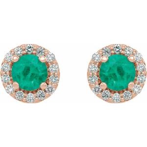 14K Rose Emerald & 1/4 CTW Diamond Earrings