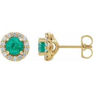 14K Yellow Emerald & 1/4 CTW Diamond Earrings