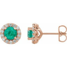 Load image into Gallery viewer, 14K Rose Emerald &amp; 1/4 CTW Diamond Earrings
