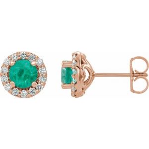 14K Rose Emerald & 1/4 CTW Diamond Earrings