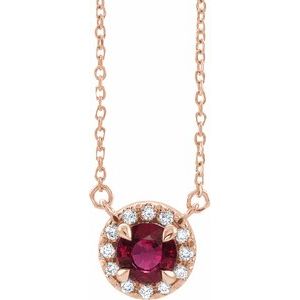 Collier 16K rubis rose et diamant 1/10 CTW 16 