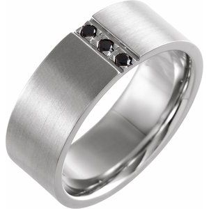 Platinum .08 CTW Black Diamond Band with Satin Finish Size 7