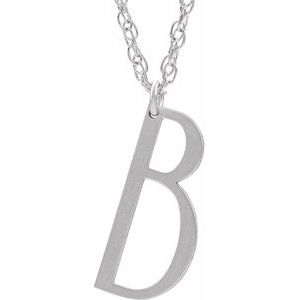 Sterling Silver Block Initial B 16-18" Necklace with Brush Finish