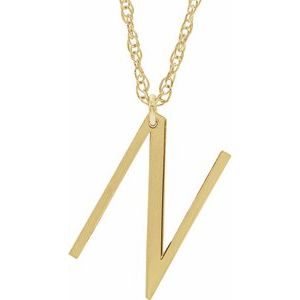 14K Yellow Gold-Plated Sterling Silver Block Initial N 16-18" Necklace with Brush Finish
