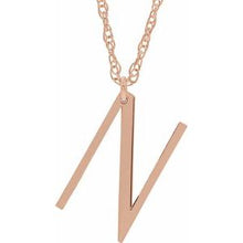 Charger l&#39;image dans la galerie, 14K Rose Gold-Plated Sterling Silver Block Initial N 16-18&quot; Necklace with Brush Finish
